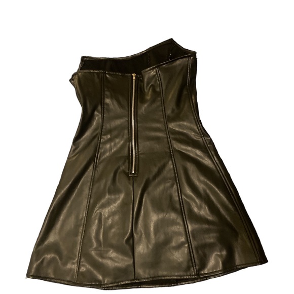 Women’s forever 21 Black Faux Leather Spooky Strapless Flare Sexy Dress Small - Picture 2 of 3